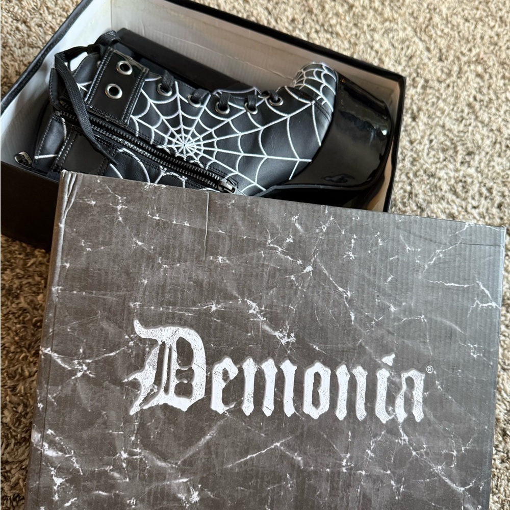 Demonia Black Spider Web Platform Boots